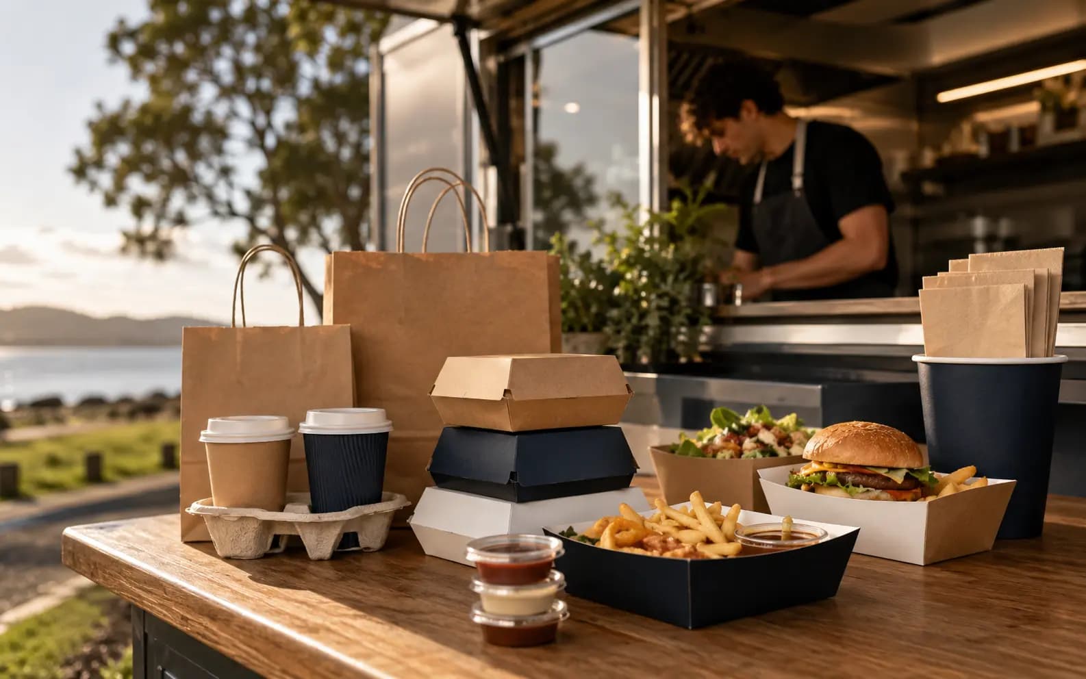 Food truck takeaway packaging ready for collection