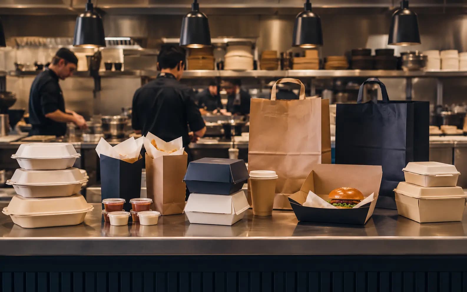 Restaurant takeaway packaging prepared for service